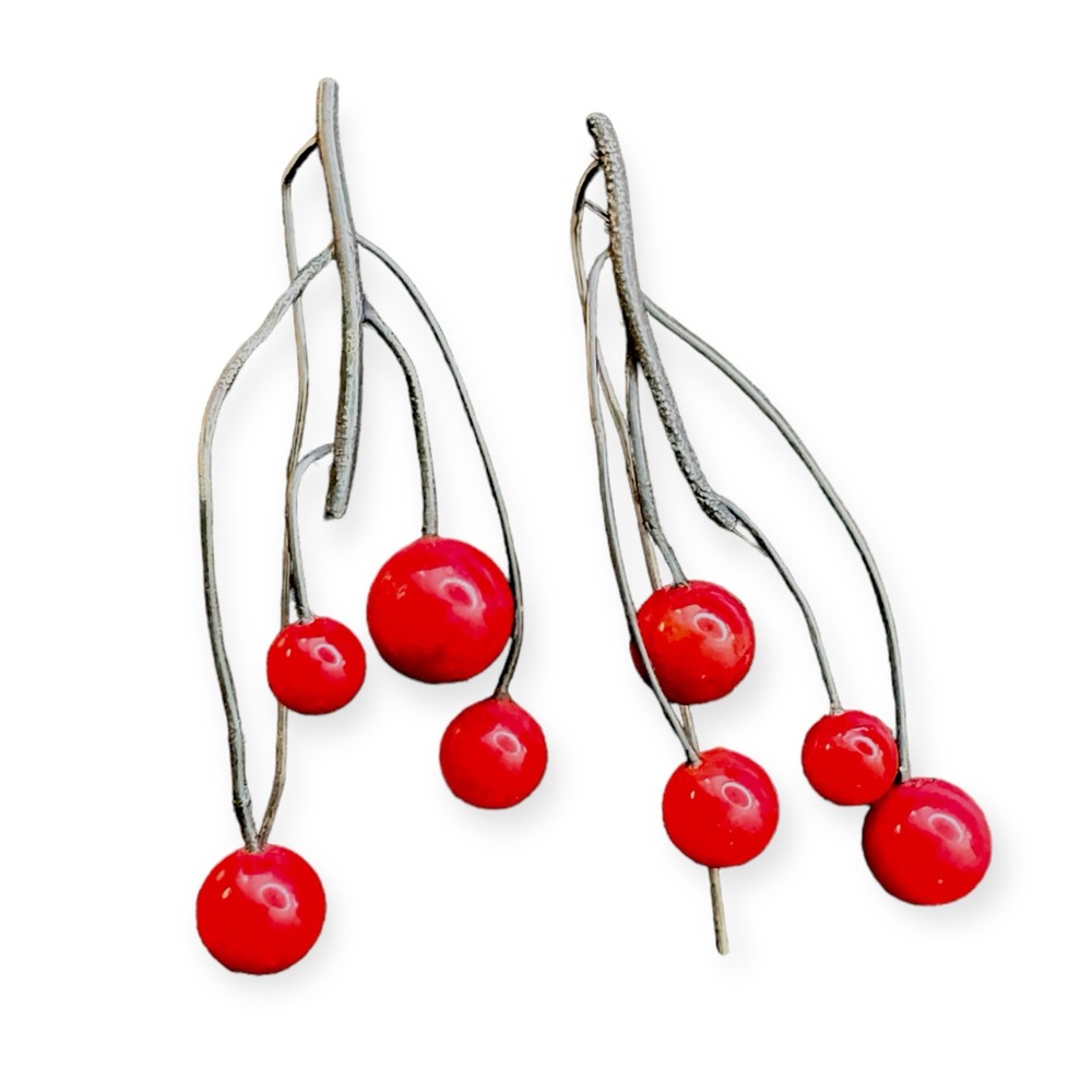 Pop of red coral berry sterling silver earrings